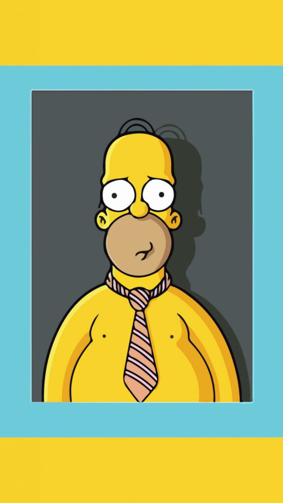 Vibrant Homer Simpson Wallpaper: Fun Striped Tie & Minimalist Design