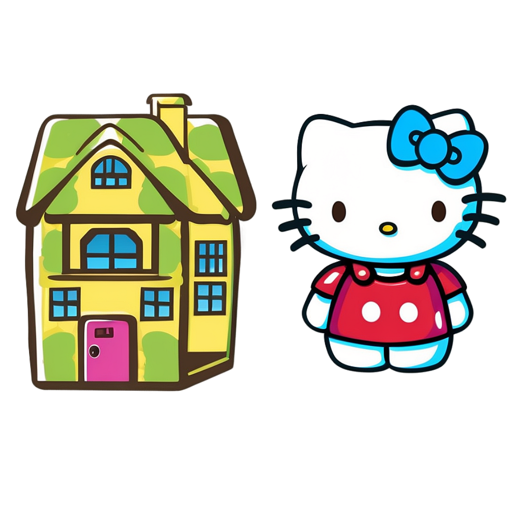 Colorful House Wallpaper with Cute Hello Kitty Character Background