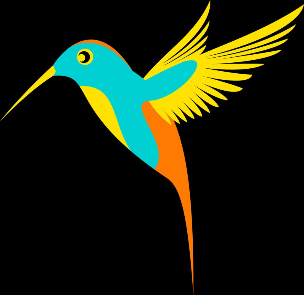 Vibrant Hummingbird Vector Art on Sleek Black Background Wallpaper