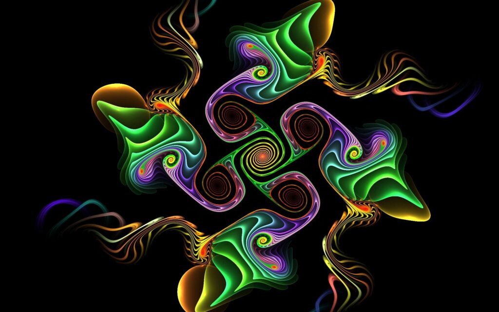 Vibrant Kaleidoscopic Wallpaper: Colorful Swirls on Black Background