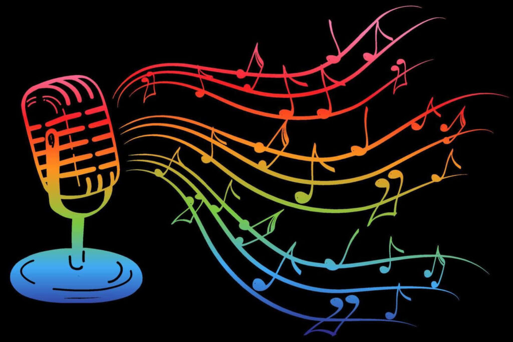 Vibrant Karaoke Wallpaper: Colorful Microphone & Music Notes Design