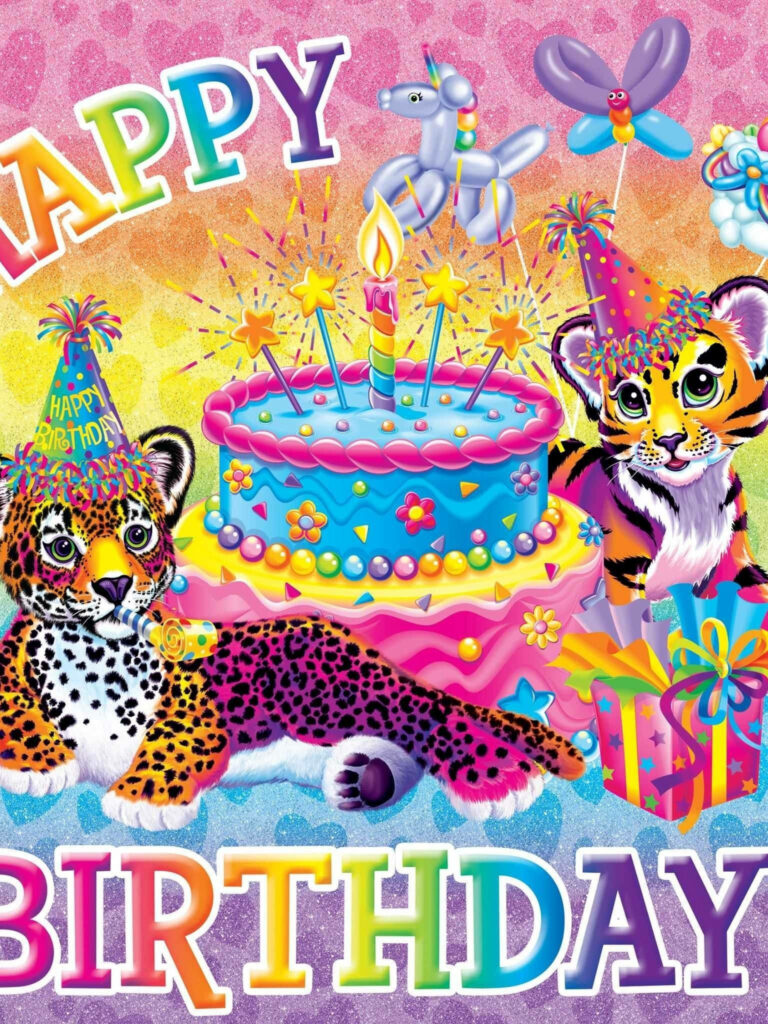 Colorful Birthday Wallpaper with Playful Leopards & Cake Delight