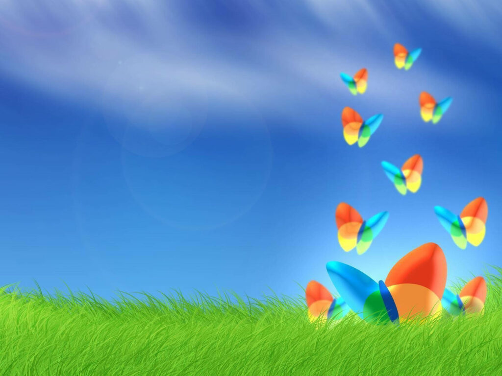 Colorful MSN Butterflies Over Lush Grass - Vibrant Wallpaper Background
