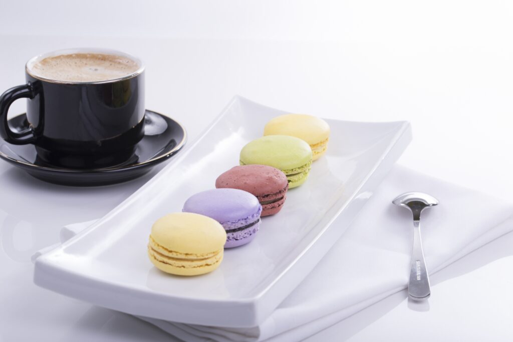 Colorful Macaroons & Coffee: Delightful Wallpaper Background