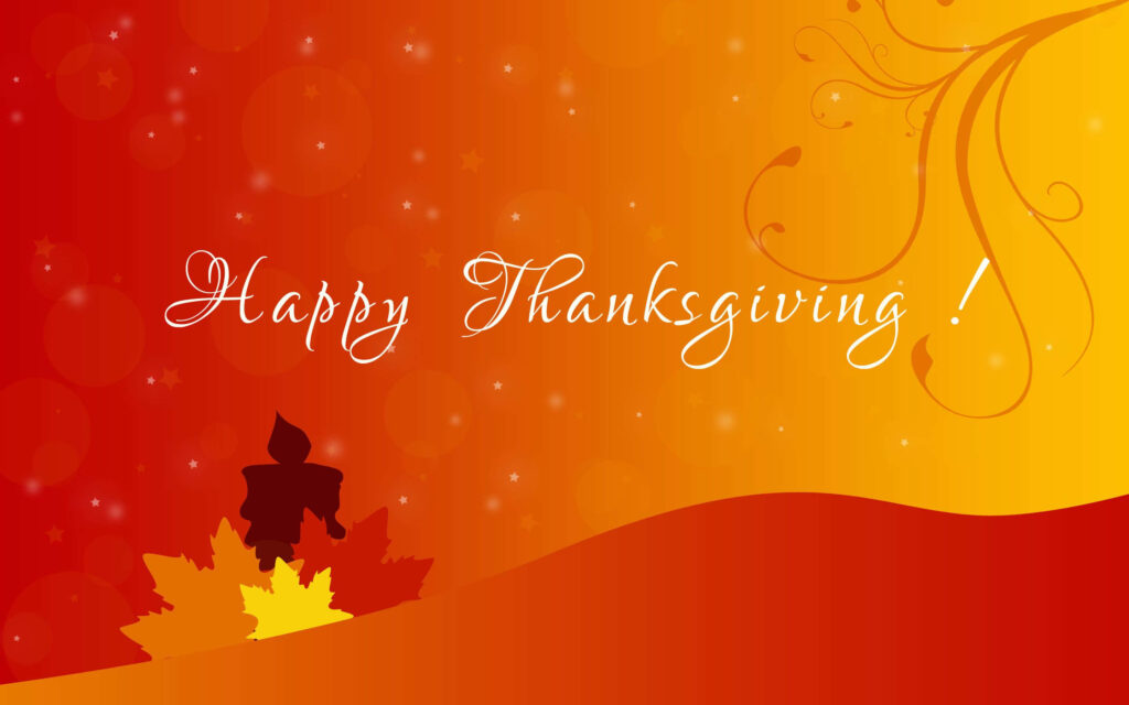 Golden Harvest: A Vibrant Happy Thanksgiving Greeting Card with Maple Leaves on Yellow and Red Gradient Wallpaper