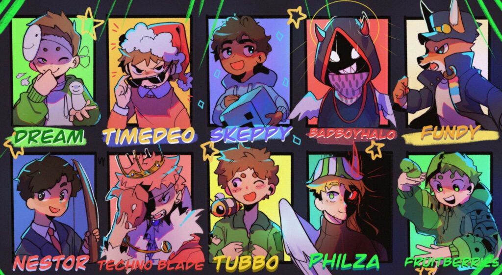 Vibrant Mcyt Fanart: Colorful Rectangular Cards Showcase Popular Characters With Names Wallpaper