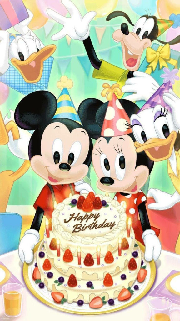 Disney Birthday Celebration Wallpaper: Mickey, Minnie, Donald, & Goofy