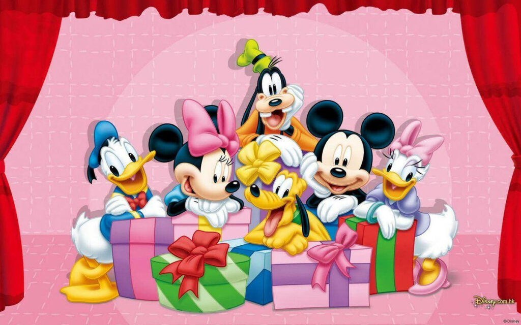 Joyful Mickey Mouse & Friends Birthday Wallpaper with Festive Decor