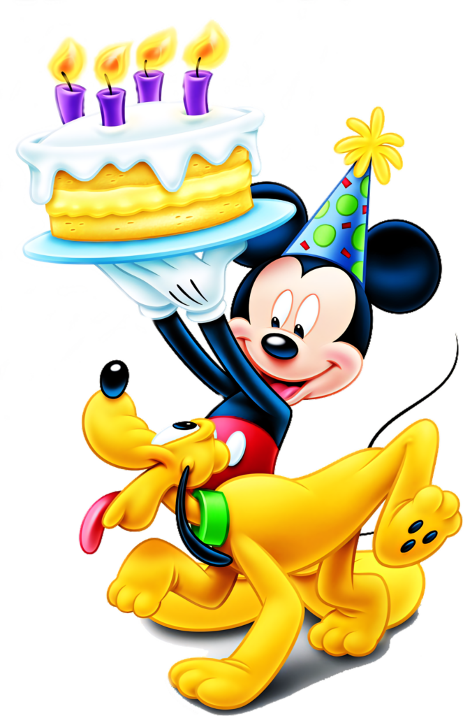 Vibrant Mickey Mouse Birthday Wallpaper with Cake and Pluto