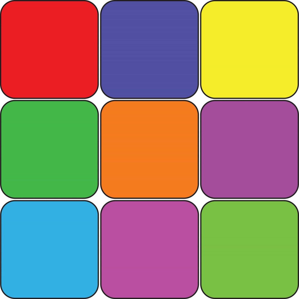 Minimalist digital 3x3 grid of vibrant rounded squares colorful flat design puzzle pattern wallpaper