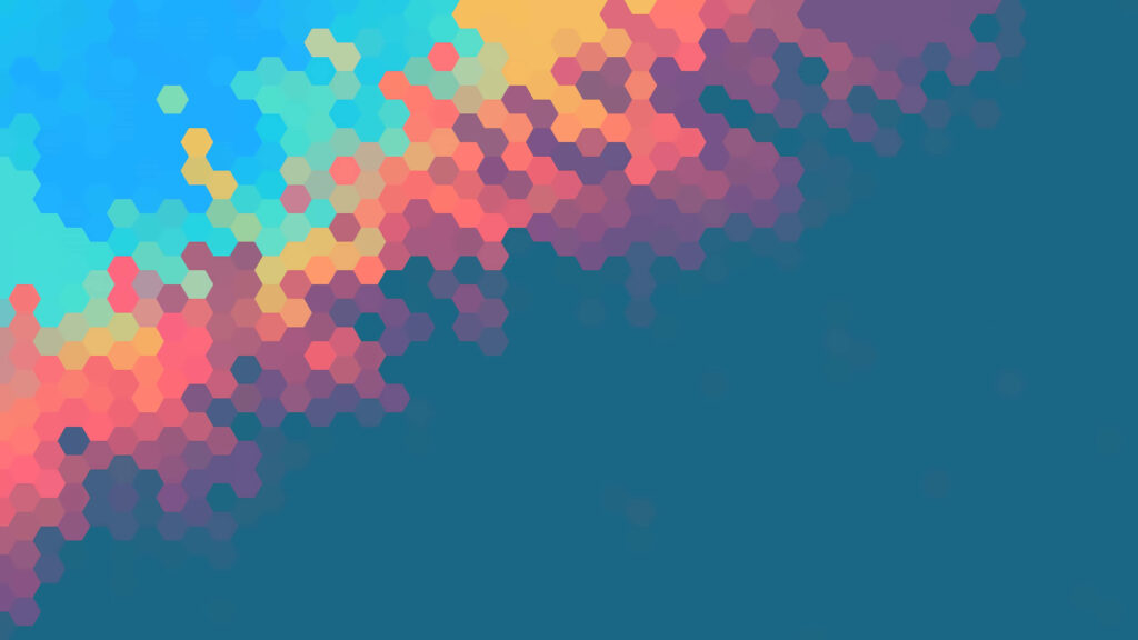 Minimalist Colorful Hexagon Wallpaper on Dark Teal Background
