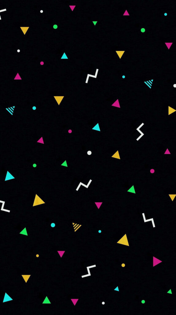 Vibrant Minimalist Geometric Wallpaper: Colorful Shapes on Black