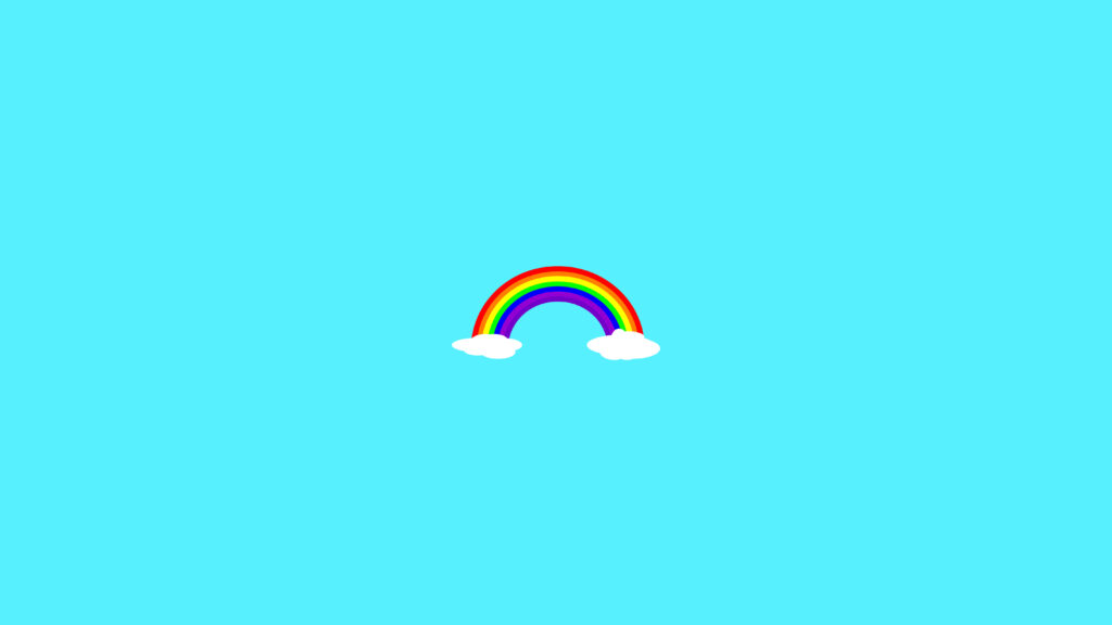 Colorful Minimalist Rainbow Wallpaper with Clouds on Cyan Background