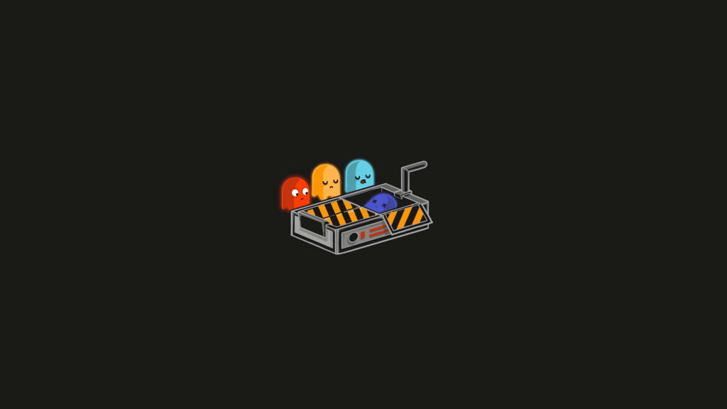 Colorful Abstract Characters on a Dark Tech-Inspired Background Wallpaper