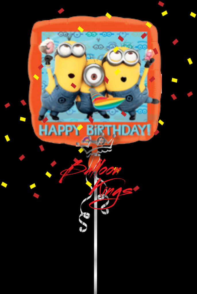 Colorful Minions Birthday Wallpaper with Balloons & Confetti