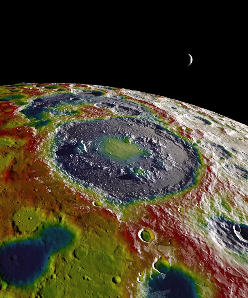 Colorful Moon Surface Wallpaper with Crescent Earth Background