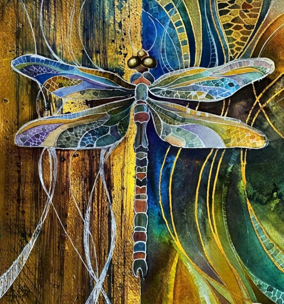 Colorful Mosaic Blue Dragonfly Wallpaper - Vibrant Abstract Background