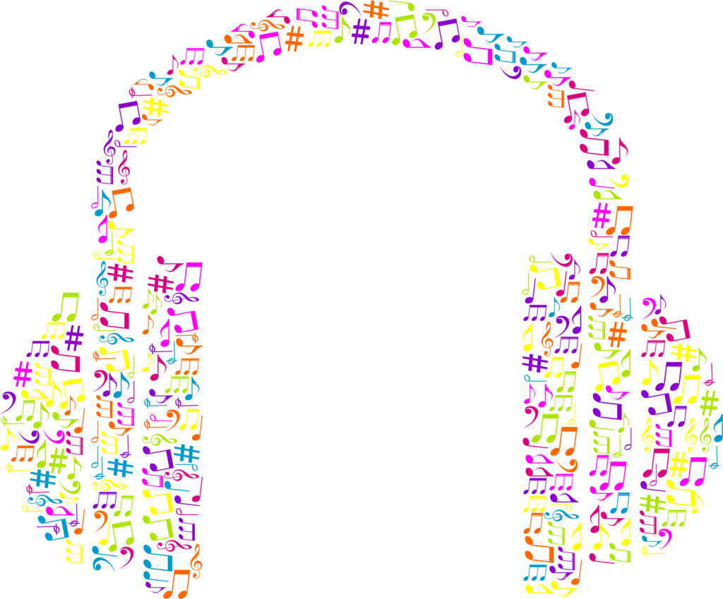 Colorful Music Notes Headphones Wallpaper - Vibrant PNG Background