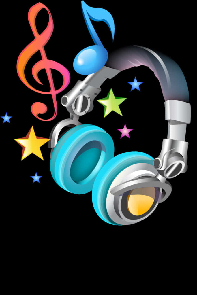Vibrant Music Notes & Headphones Wallpaper on Black Background