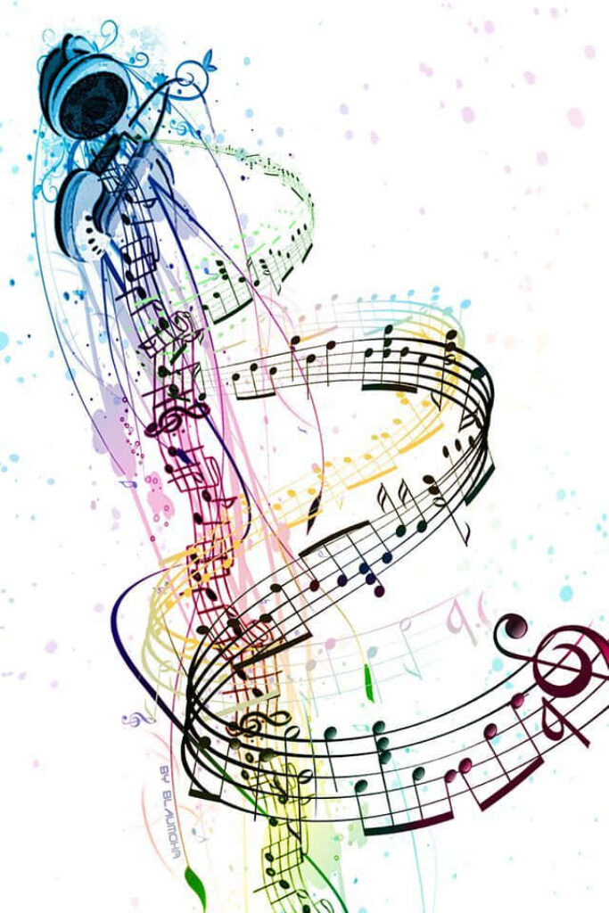 Vibrant Music Notes Wallpaper: Colorful Spiral Art Background