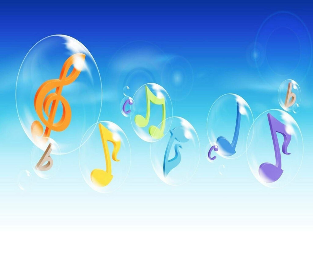 Colorful Music Symbols in Bubbles - Artistic Tablet Wallpaper
