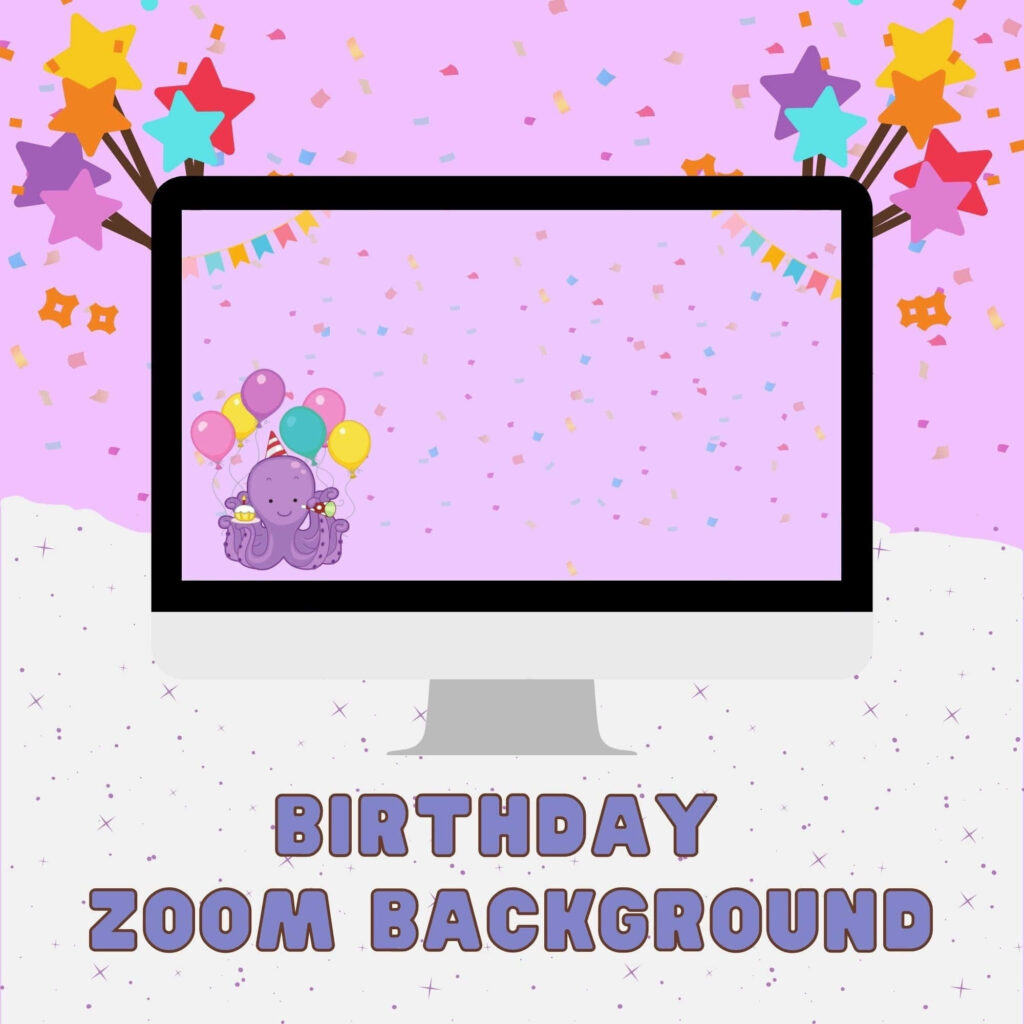 Colorful Octopus Birthday Wallpaper with Balloons & Confetti Design