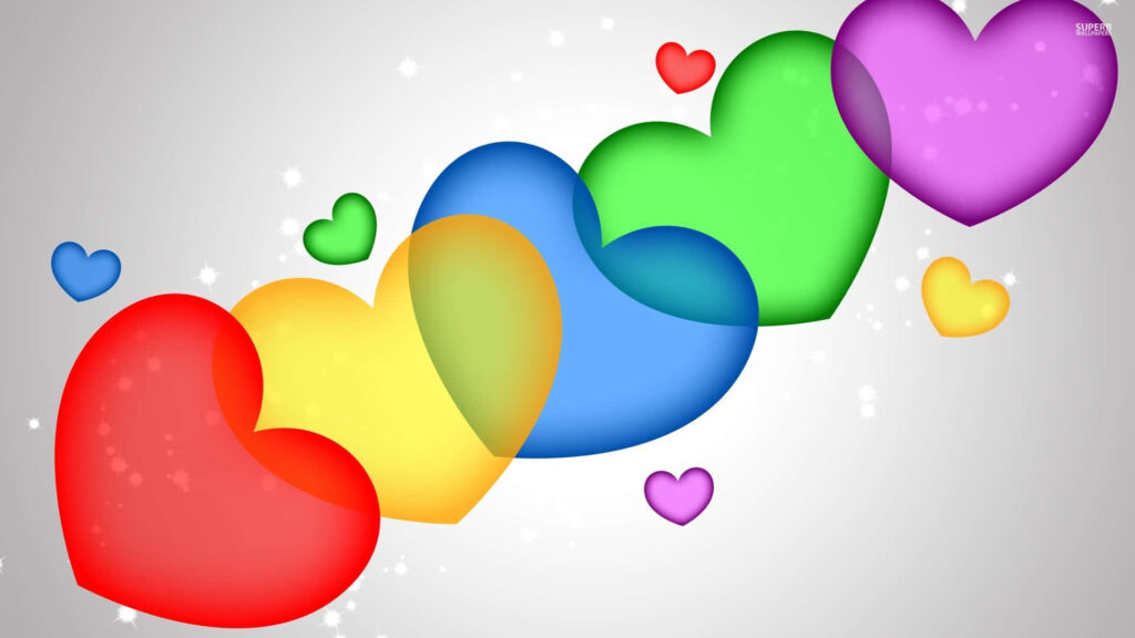 Colorful Overlapping Hearts Wallpaper on Soft Abstract Sparkling Background