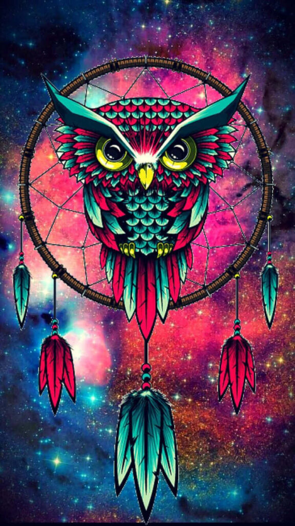 Colorful Owl Dreamcatcher Wallpaper: Cosmic Vibes & Vibrant Design