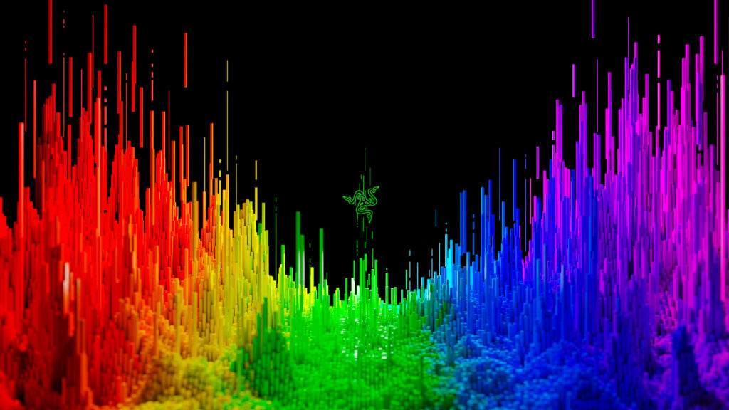 Vibrant Kaleidoscope of Colorful Paints Explodes in 4k, Surrounded by Sleek Razer Laptop Logo on Black Background Wallpaper