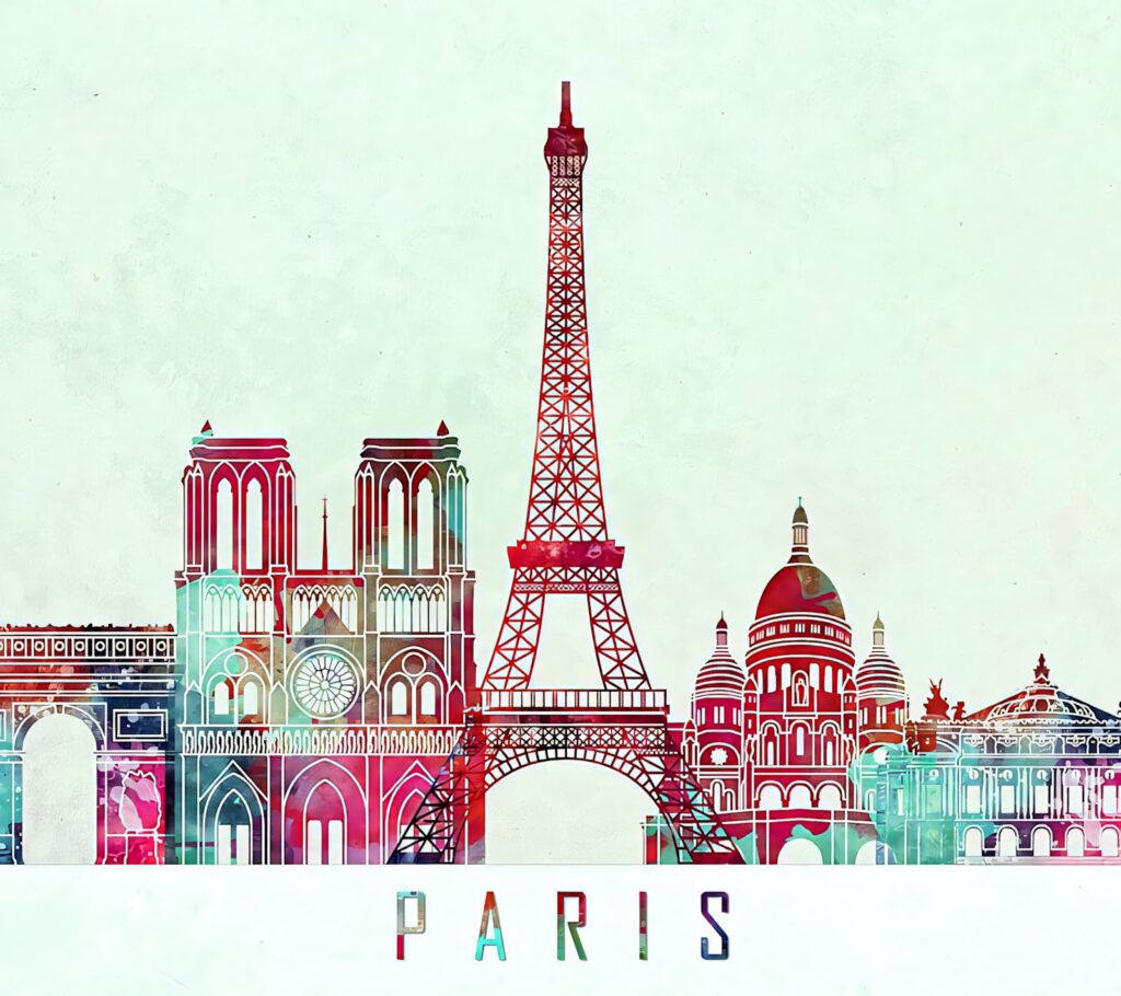 Colorful Paris Landmark Wallpaper: Eiffel Tower Art in Pink & Green