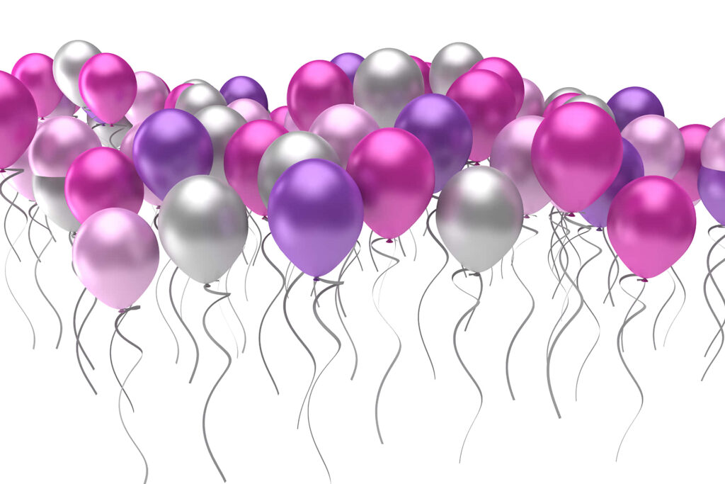 Vibrant Pink, Purple & Silver Balloons for Joyful Celebrations Wallpaper