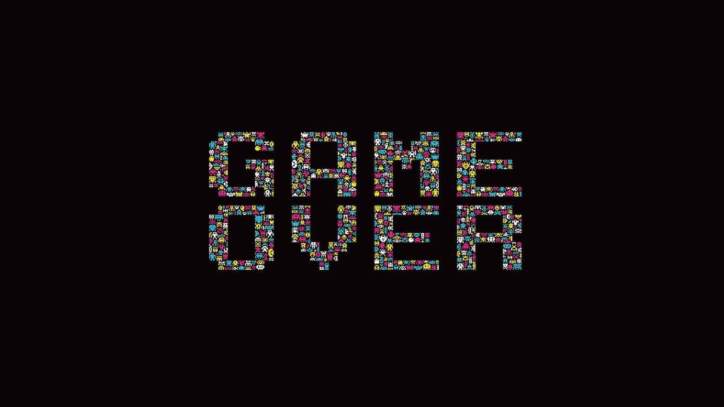 Colorful Pixel Mosaic GAME OVER Wallpaper on Black Background