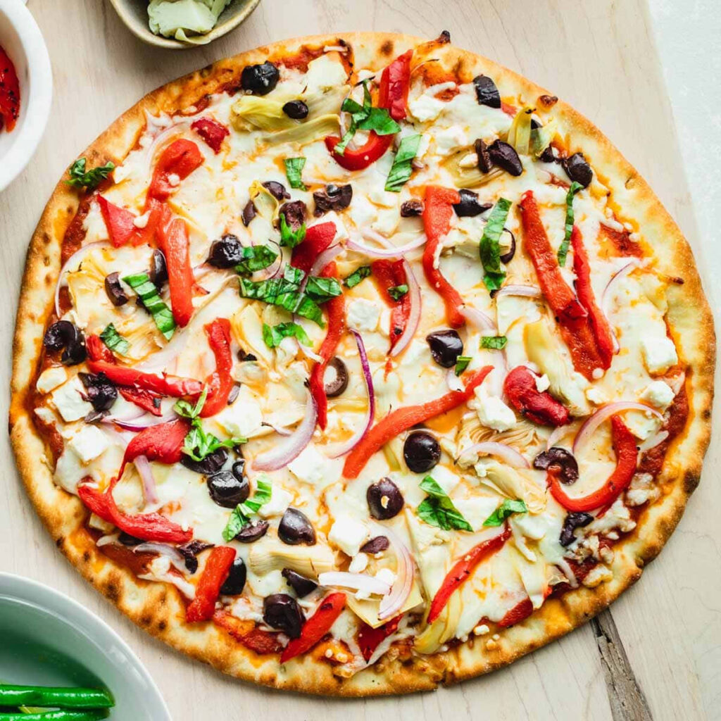 Colorful Pizza Wallpaper: Melty Cheese & Fresh Veggies Delight