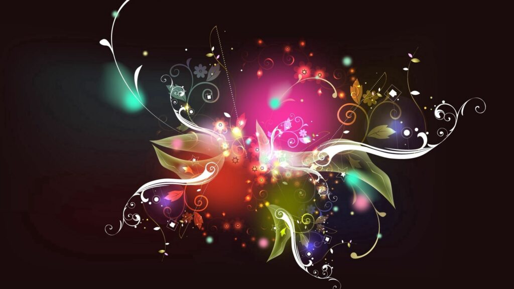Vibrant Plant-Inspired Wallpaper: Colorful Patterns on Dark Background