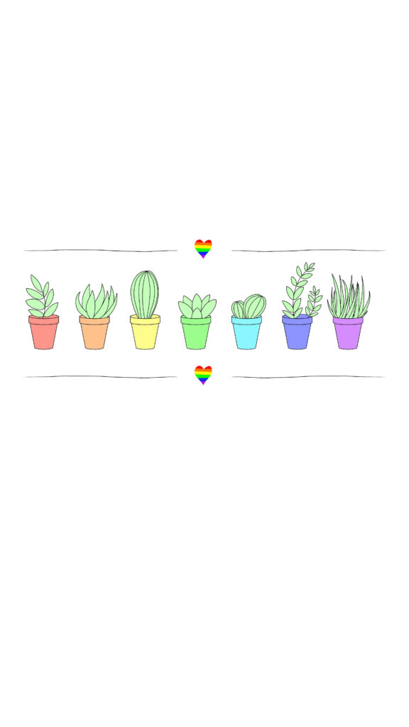 Colorful Plant Wallpaper with Rainbow Hearts | Minimalist Design