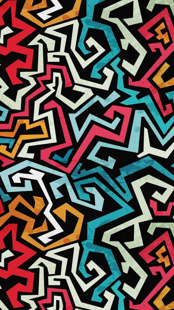 Vibrant Pop Art Phone Wallpaper: Bold Patterns on Black Background