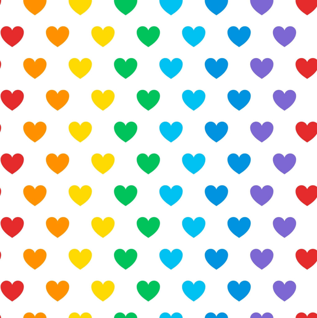 Colorful Rainbow Hearts Wallpaper on White Background - Cheerful Design