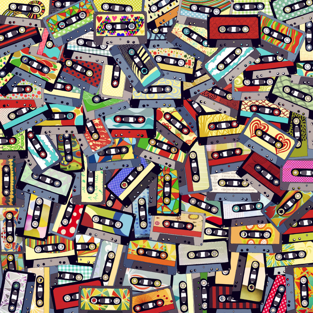 Colorful Retro Audio Cassette Wallpaper Background for Nostalgic Vibes