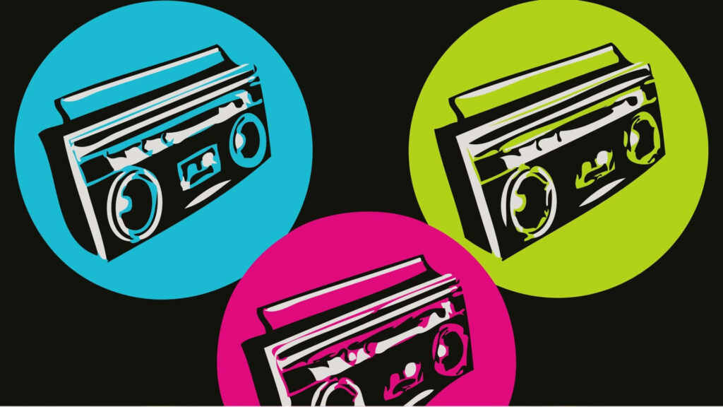Vibrant Retro Boombox Wallpaper with Colorful Pop-Art Design