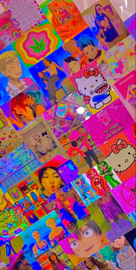 Vibrant Retro Cartoon Wallpaper with Hello Kitty & Indie Kid Aesthetic