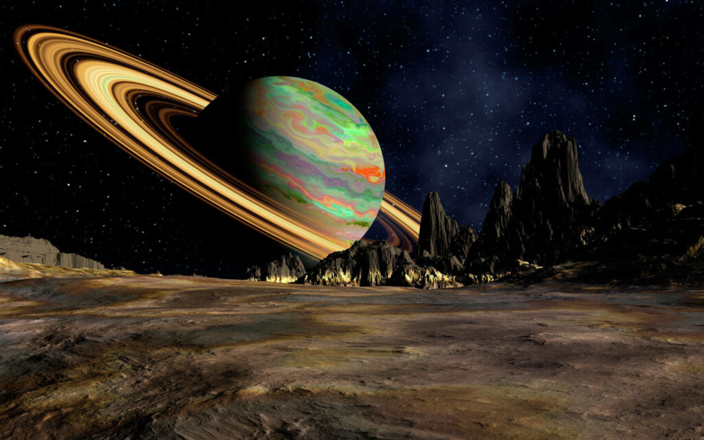 Vibrant Saturn Wallpaper: Colorful Rings & Starry Space Background