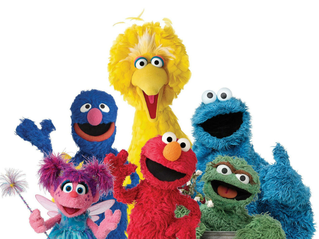 Sesame Street wallpaper with Big Bird Grover Elmo Abby Cadabby Cookie Monster Oscar vibrant colors