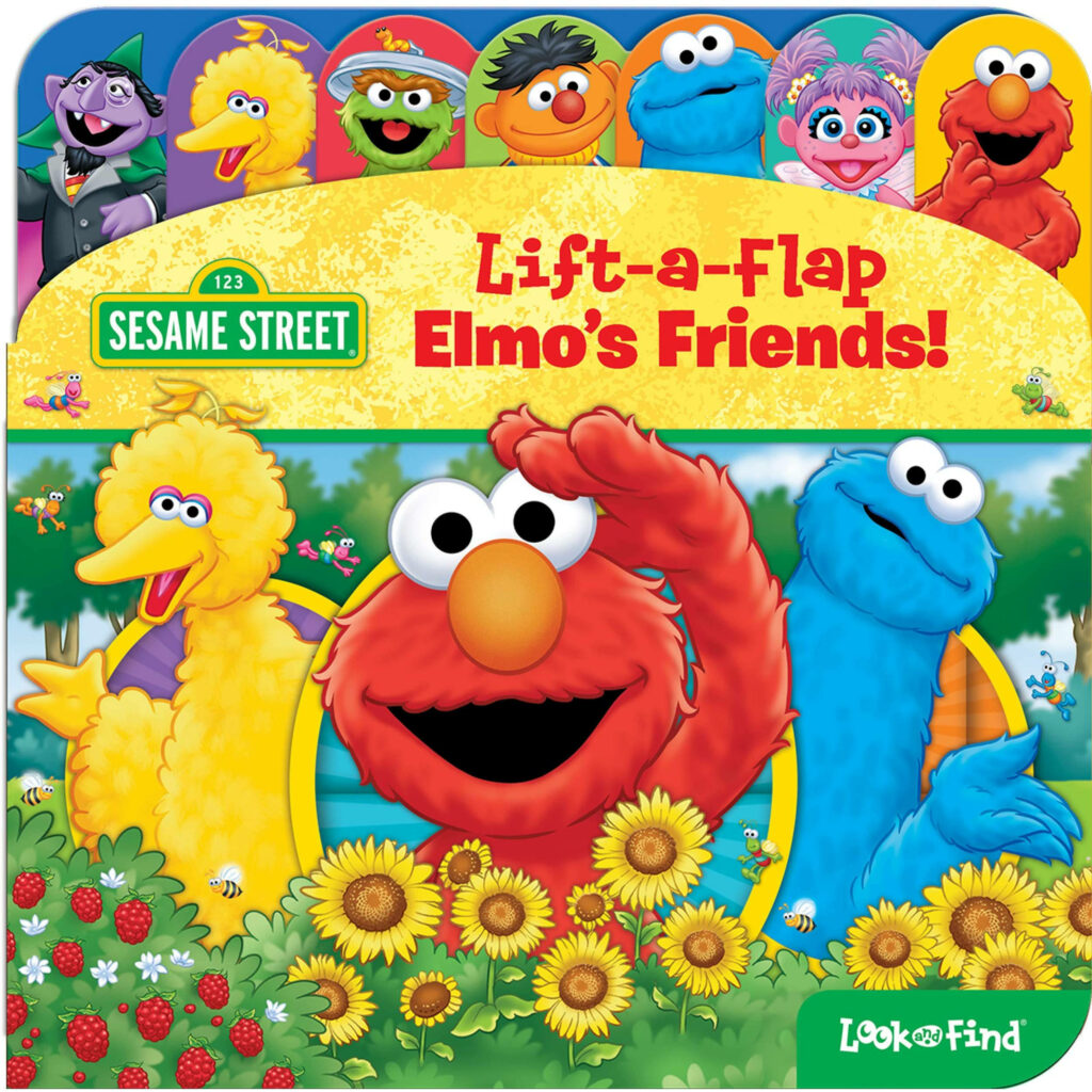 Colorful Sesame Street wallpaper with Elmo waving among sunflowers and friendly characters