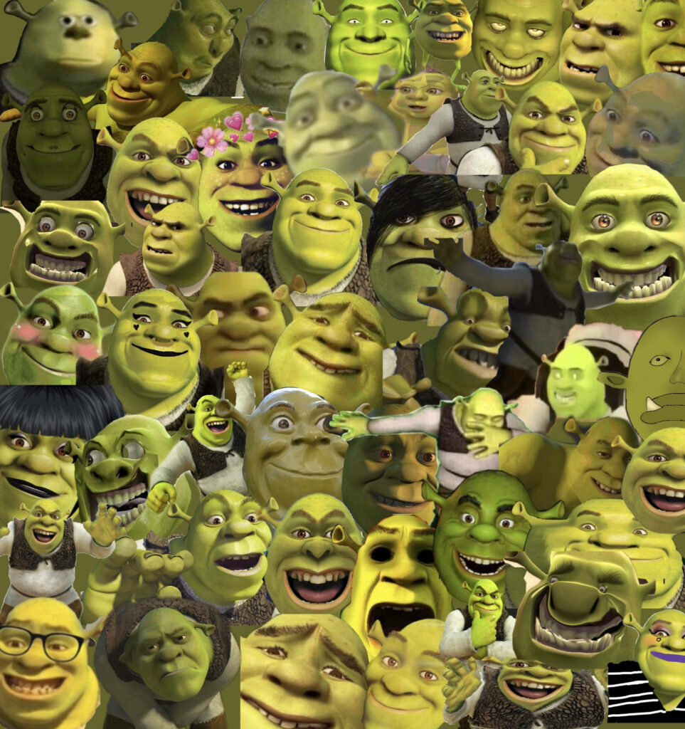 Playful Shrek Collage Wallpaper: Iconic Expressions & Poses