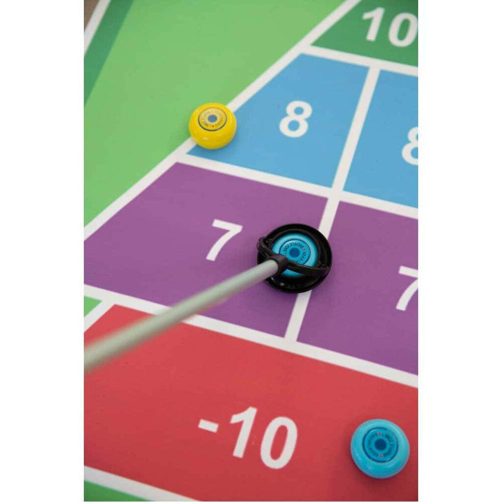 Colorful Shuffleboard Mat Wallpaper: Geometric Fun & Game Action