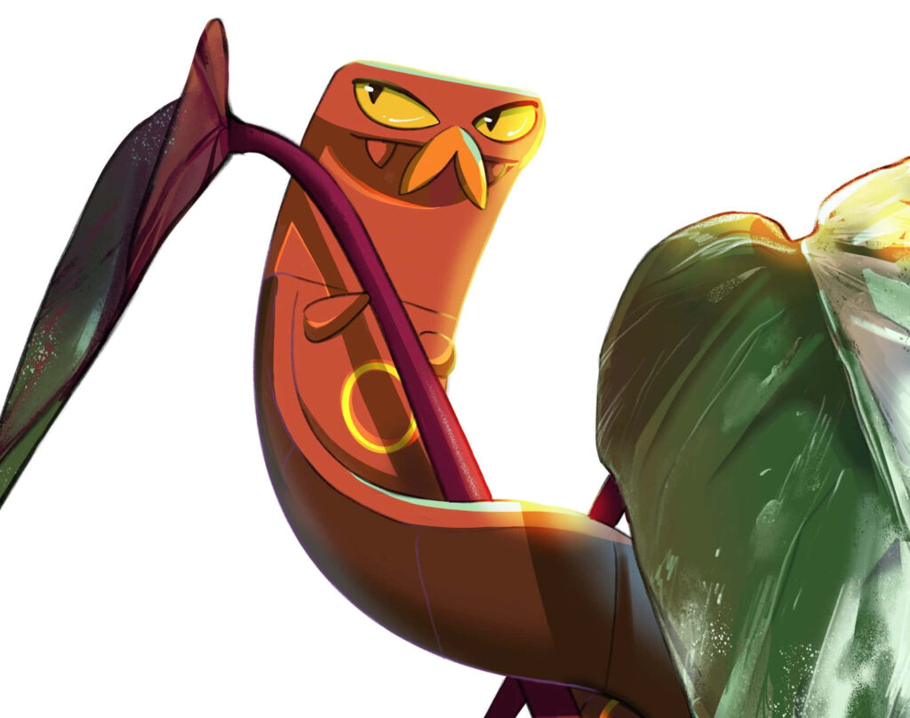 Vibrant Cartoon Creature on Green Leaf - Stylish Wallpaper Design