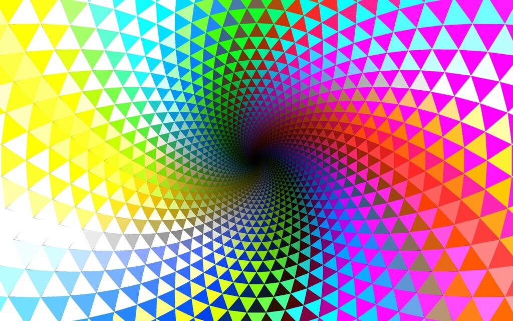Vibrant Multi-Colored Triangle Spiral Optical Illusion Background Wallpaper