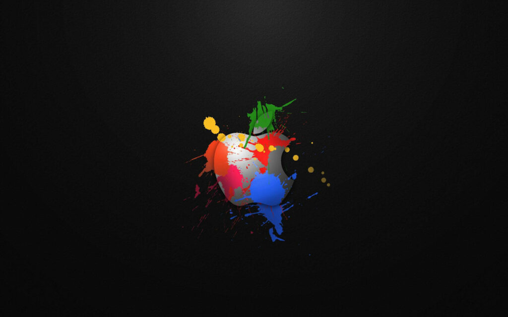 Vibrantly Splashed Apple: A Colorful Twist on the Black Mac Background Wallpaper