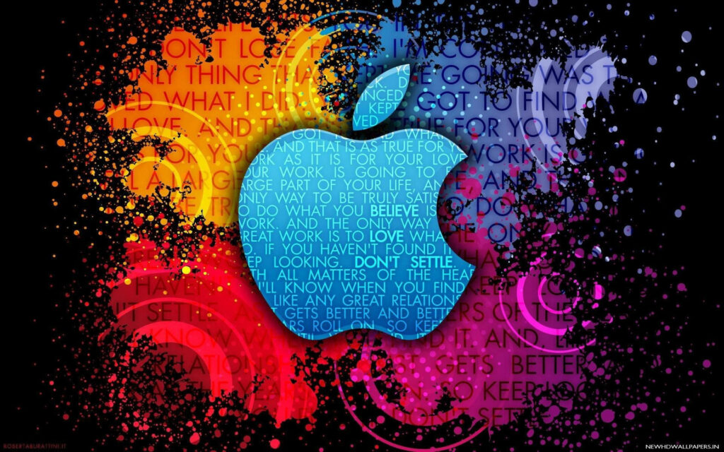 Splashing Colors: HD Apple Logo Wallpaper with a Cool Blue Twist on Orange, Pink and Purple Background Photo.