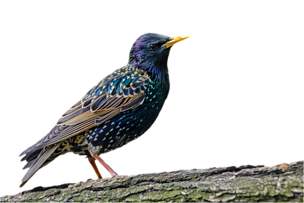 Colorful Starling on Branch: Iridescent Plumage Wallpaper Background